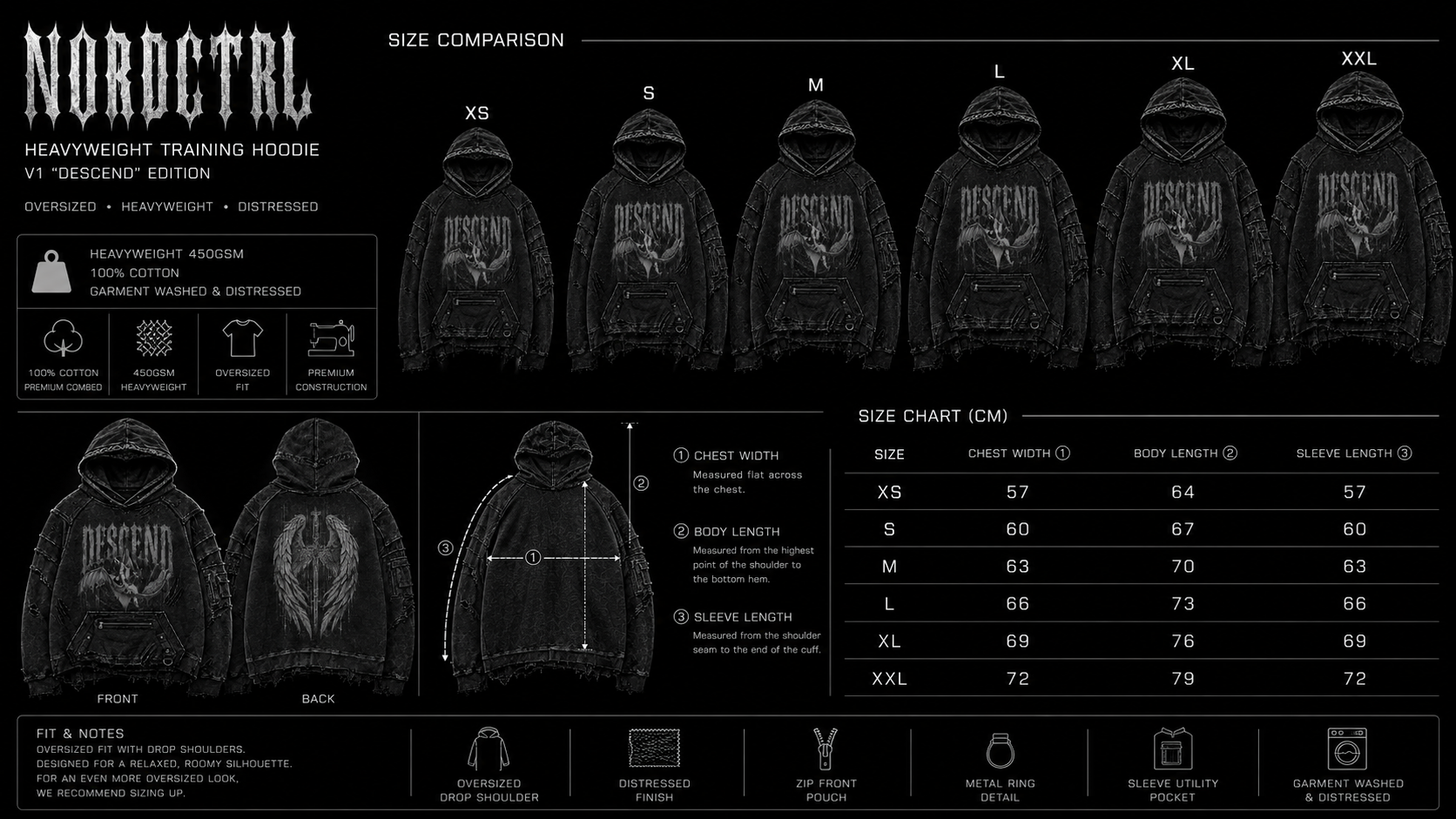 NORDCTRL Heavyweight Training Hoodie Size Guide